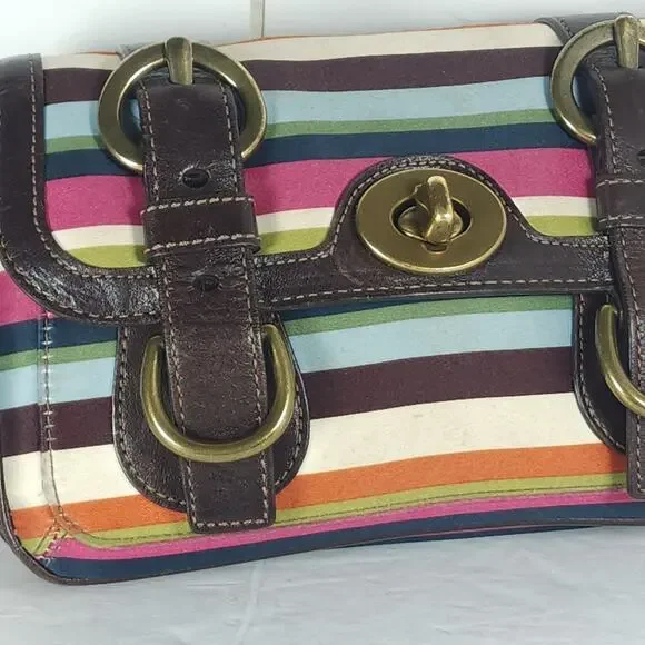 Coach Legacy Stripe Garcia Small Multicolor Canvas Turnlock Clutch Wristlet - Picture 14 of 16